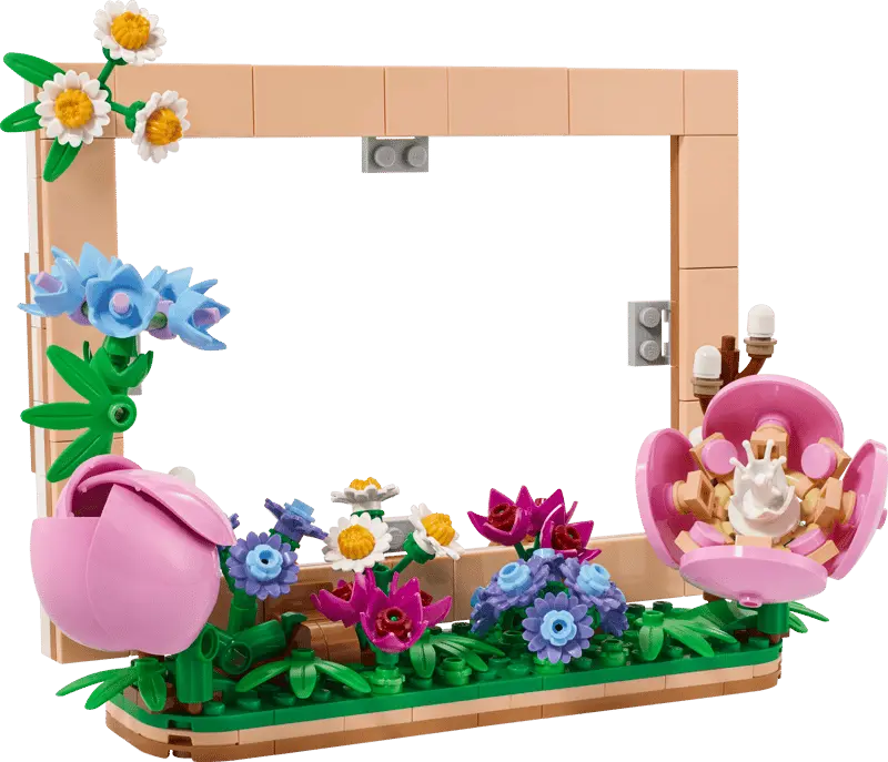 LEGO Botanicals Floral Picture Frame 40916 decorated with LEGO flowers
