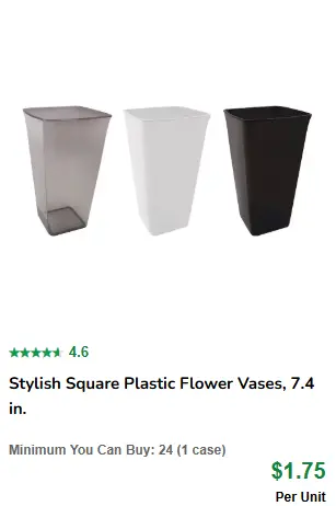 White square plastic flower vases from Dollar Tree used to organize LEGO Botanicals stems in a DIY flower bar by Nanibricks.
