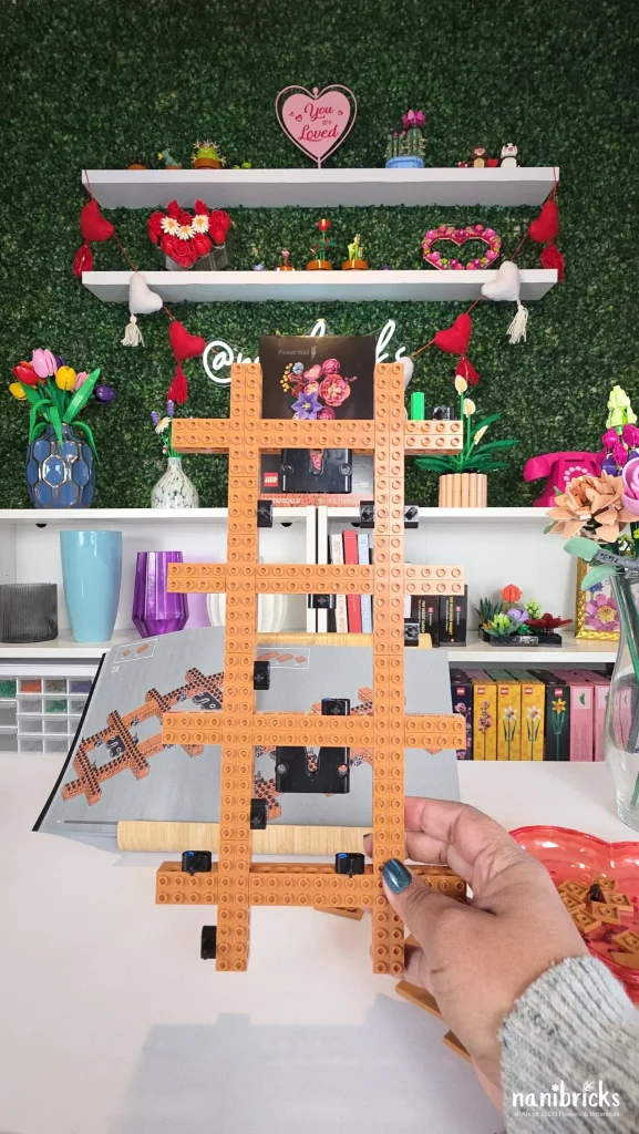 Trellis frame structure from Bag 1 of the LEGO Botanicals Flower Wall (11503) during assembly.