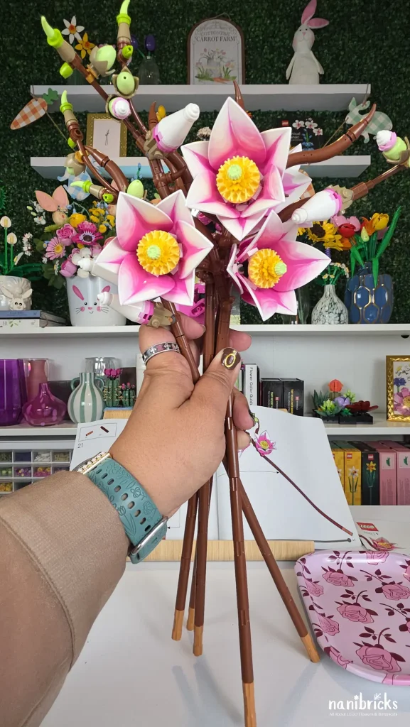 LEGO Magnolia Branches 11510 completed build bouquet in hand