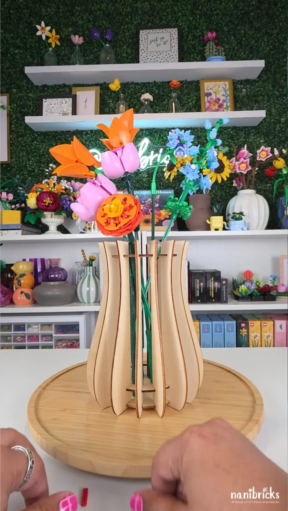 Adding roses to LEGO flower arrangement to build volume in the center