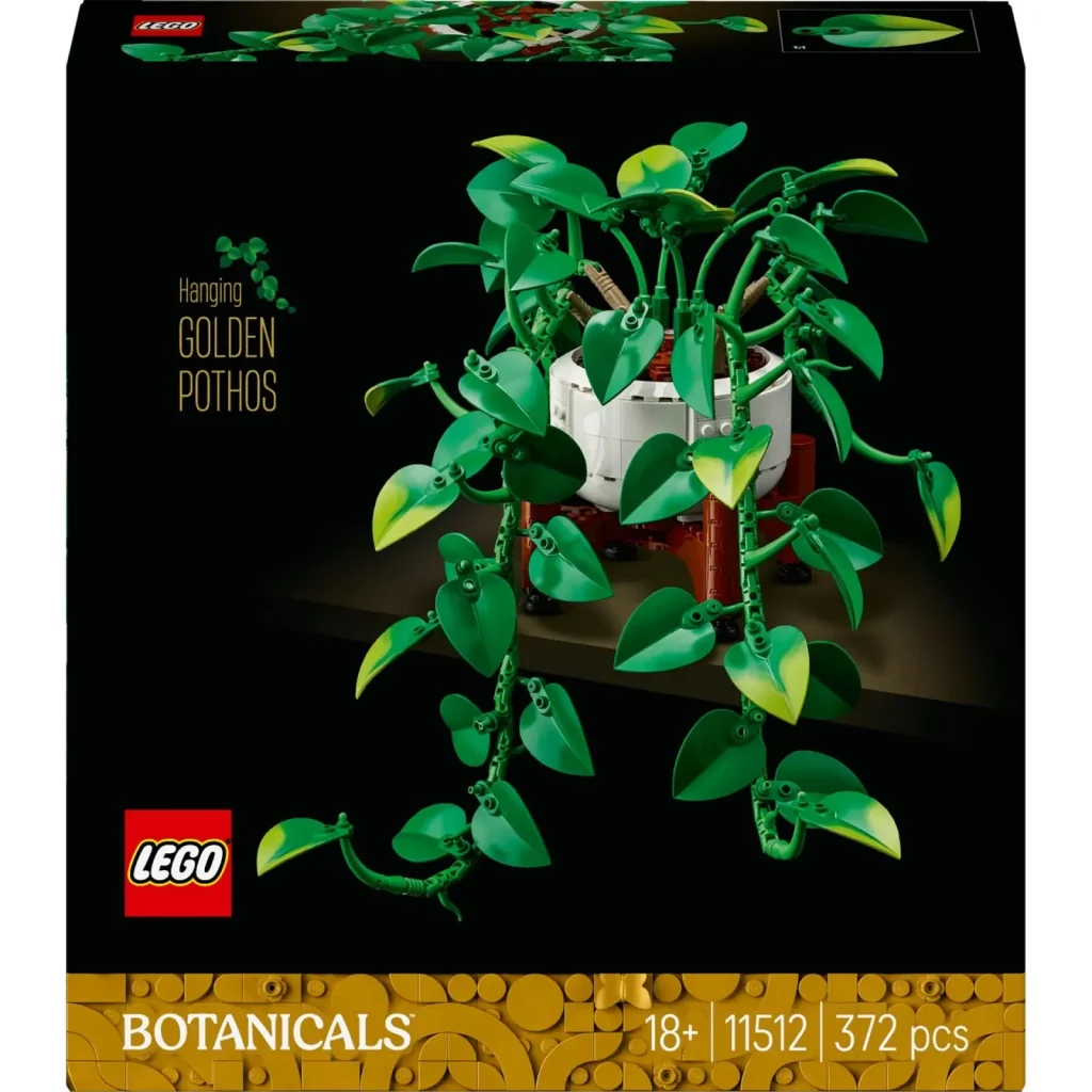 Front box art of LEGO Botanicals Hanging Golden Pothos (11512) featuring a potted trailing pothos plant with cascading vines.