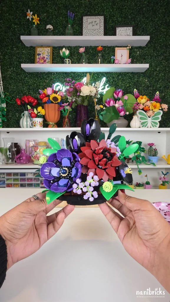 LEGO Botanicals Dark Flower Arrangement 11513 after Bag 4 with dark red dahlia and black petunia