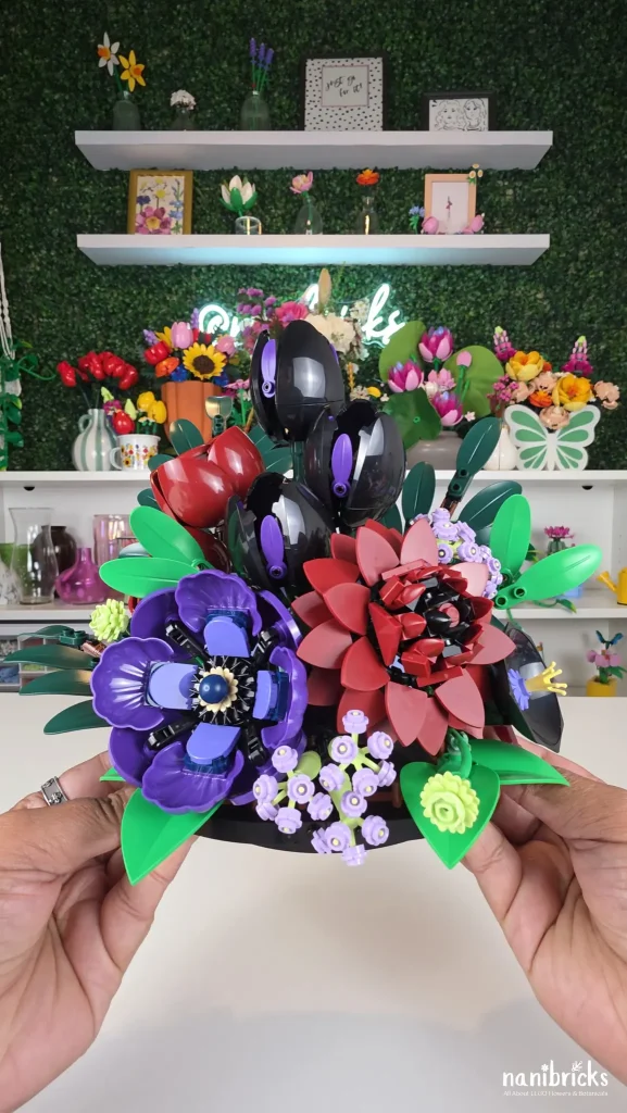 Completed LEGO Botanicals Dark Flower Arrangement 11513 after Bag 5