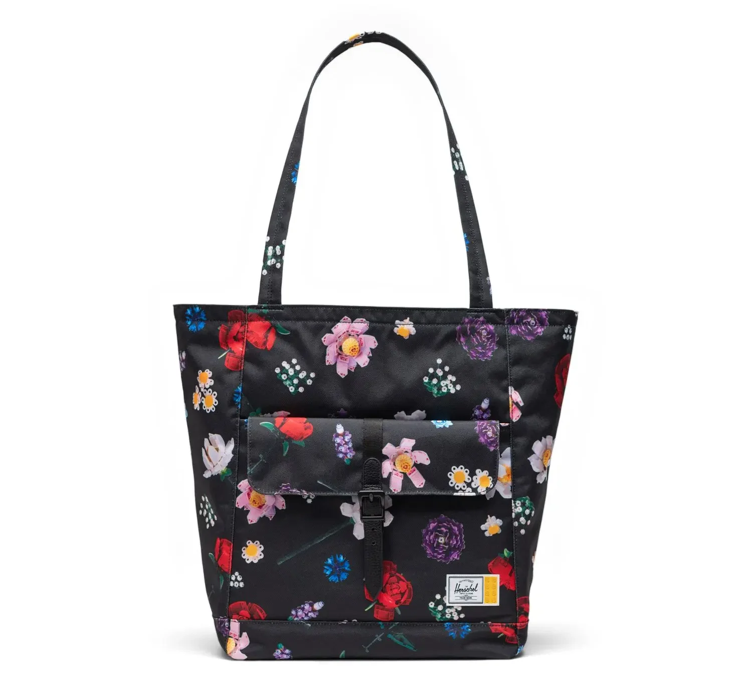LEGO x Herschel Retreat Tote in Falling Florals with black floral print